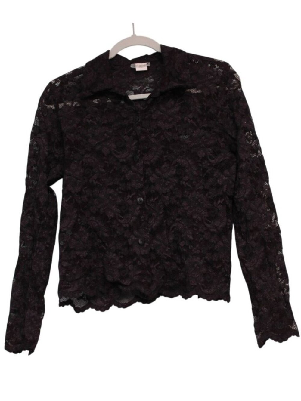 Vintage 90s Lace Button Up Blouse Medium Goth Vampy Witchy Grunge Sheer Coquette